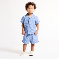 قميص كتان وقطن أزرق اللون لطفل رضيع